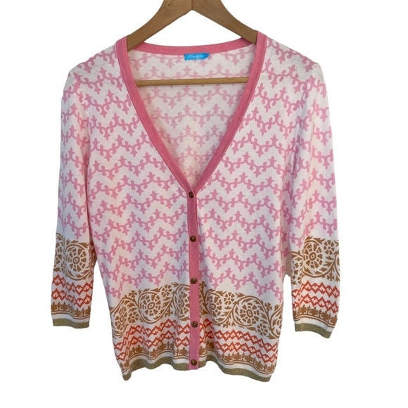 J. McLaughlin Sweaters - J. McLaughlin Cardigan Sweater Womens Size Small Pink Knit Gold Trim Office Work